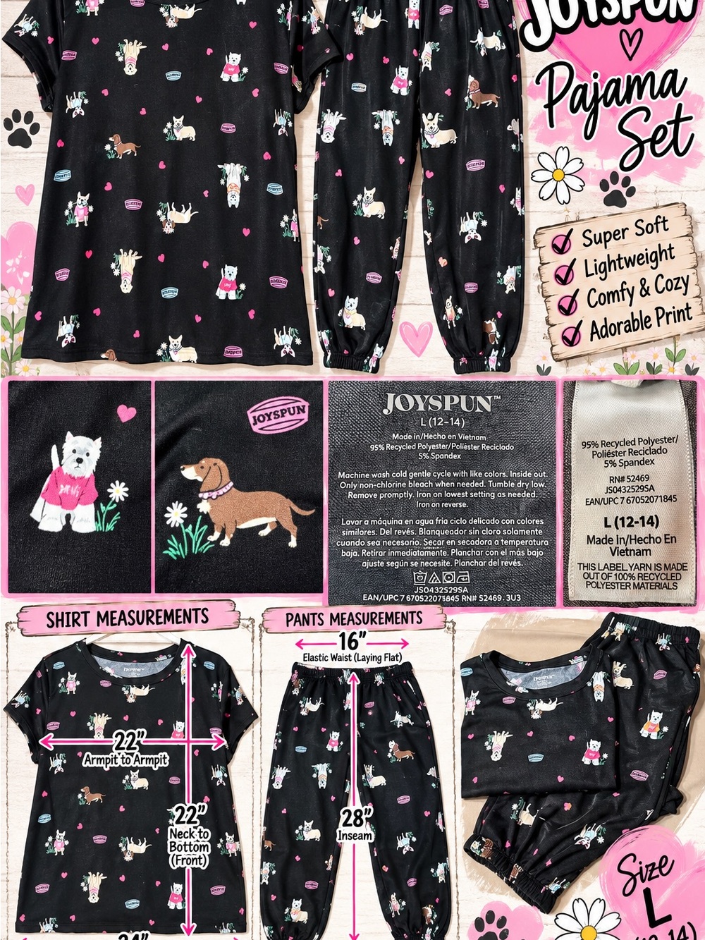 Joyspun Women’s Black Dog Print Pajama Set
